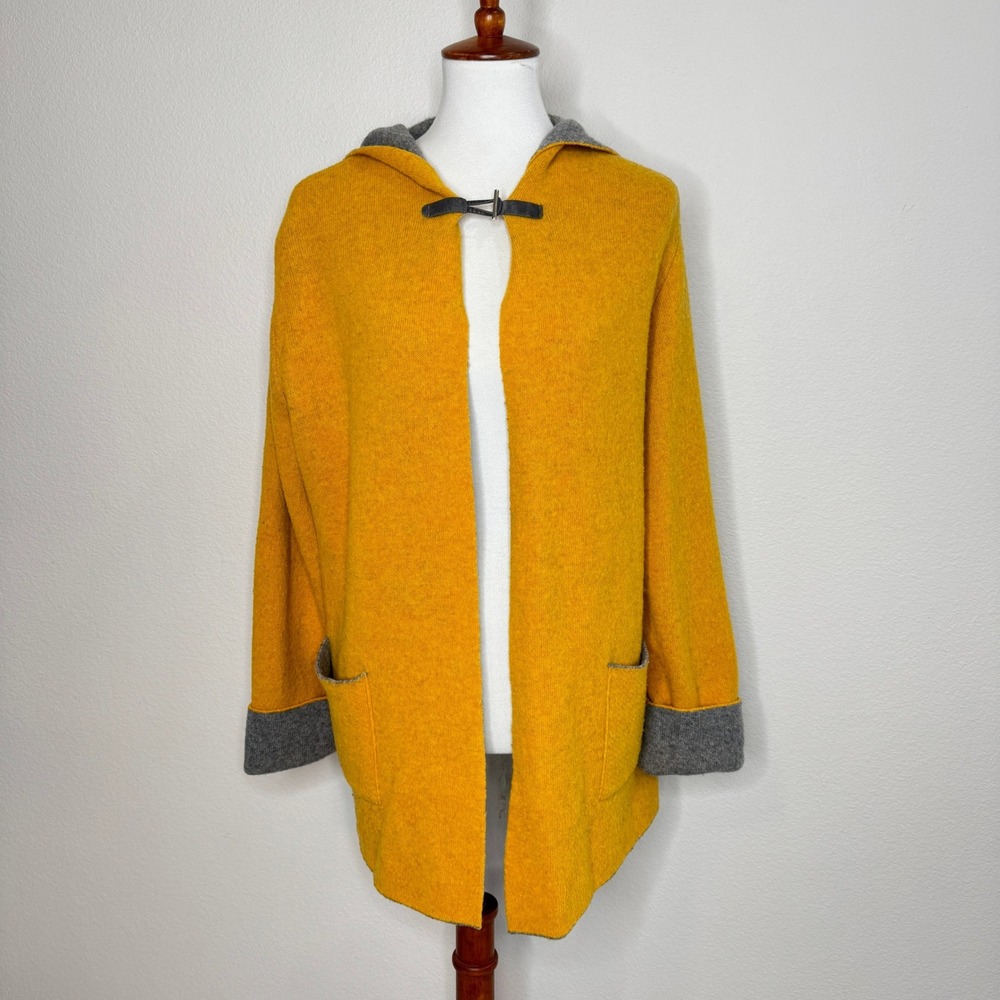 A.IDA Wool Blend Jacket Cape XL Hood Mustard & Gray Pockets Lagenlook Minimalist